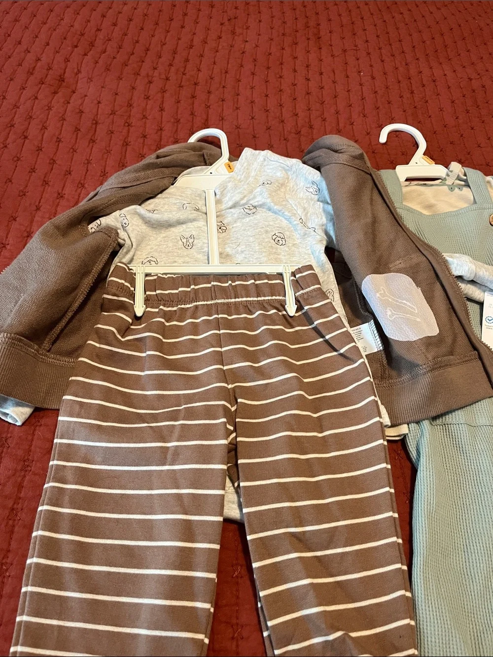 Carter's Green Ribbed Overalls and Brown Hoodie Set (2 outfits NWT) - Picture 3 of 4